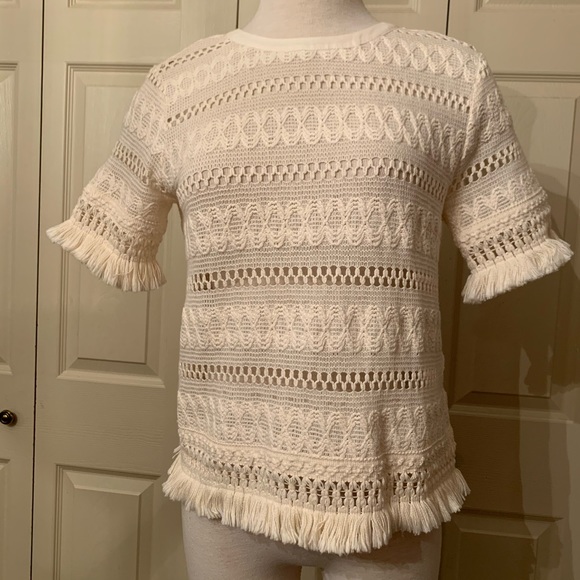 H&M  Cream Bohemian Fringe Lace Top Size 10 - Picture 1 of 8